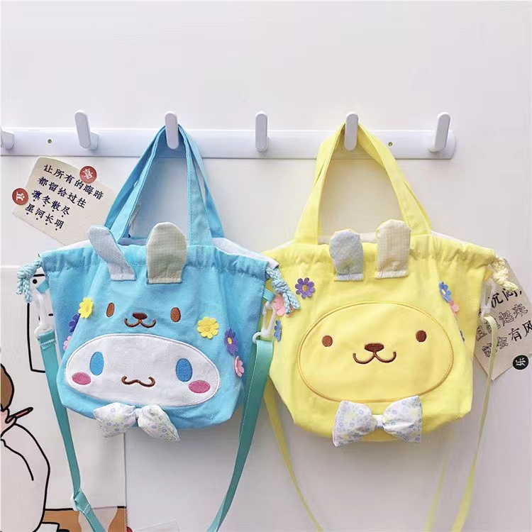 Túi Xách Bucket Vải Canvas Phối Dây Rút In Hoạ Tiết Hoạt Hình Melody Phong Cách Nhật Bản 2022