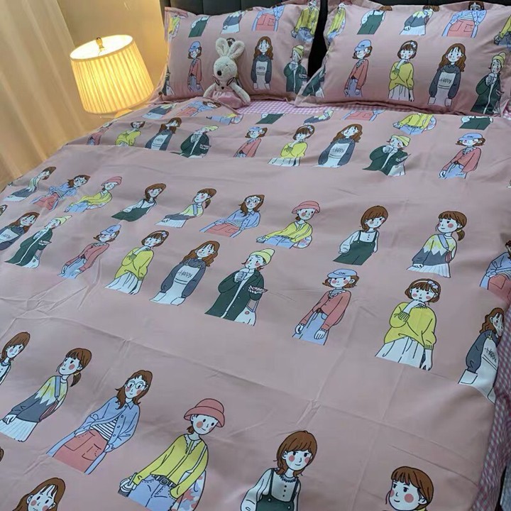 Bộ chăn ga gối drap giường chất cotton poly họa tiết những cô gái