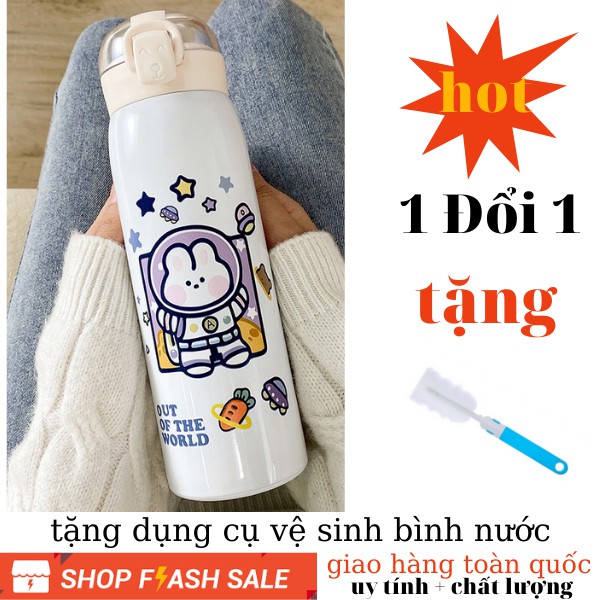 Bình giữ nhiệt INOX 304 dung tích 500ml họa tiết dễ thương có ống hút