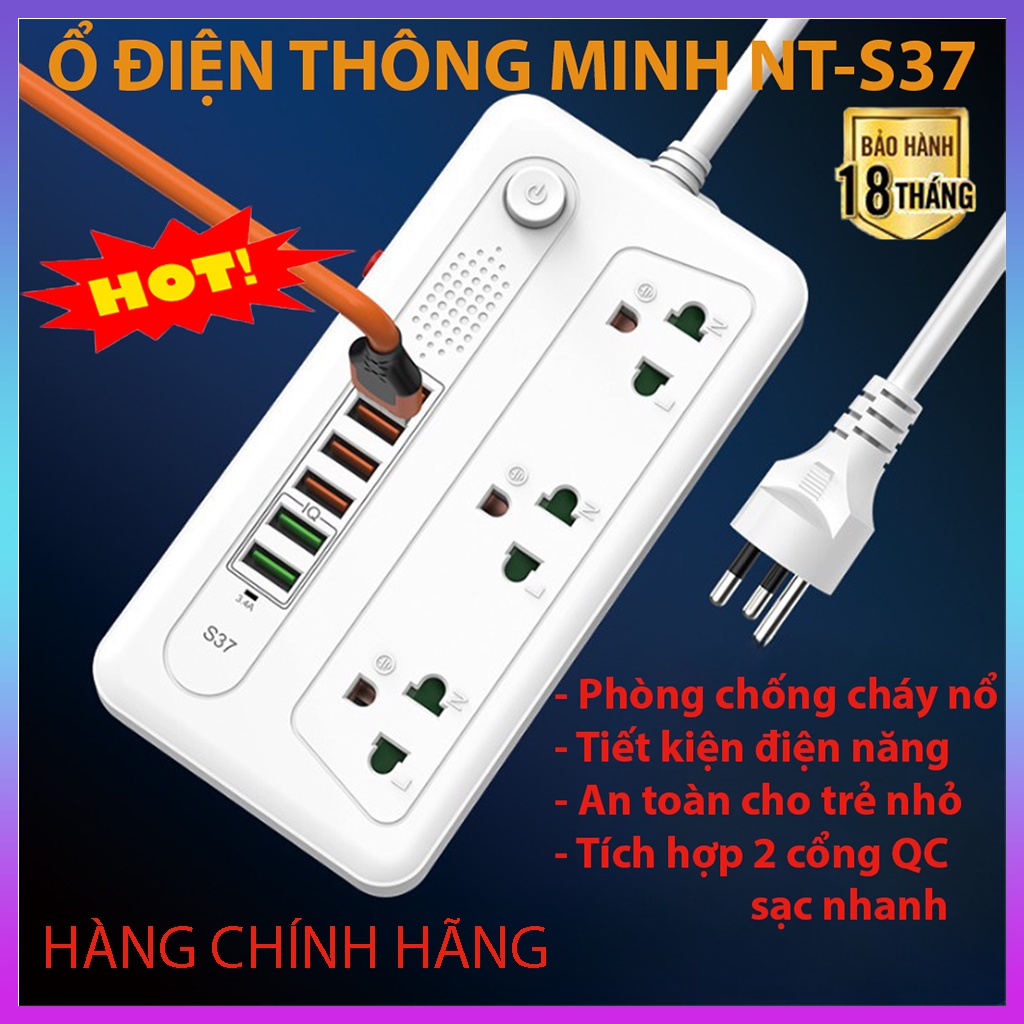 Ổ điện thông minh, ổ cắm điện đa năng nhiều cổng usb IQ sạc nhanh chịu tải 3000W