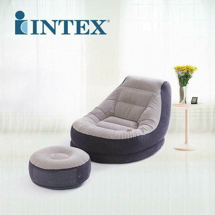 Ghế lười bơm hơi sofa chính hãng Intex - Sofa kèm đôn - Thư giãn nghỉ ngơi bề mặt nhung êm ái - Màu cafe