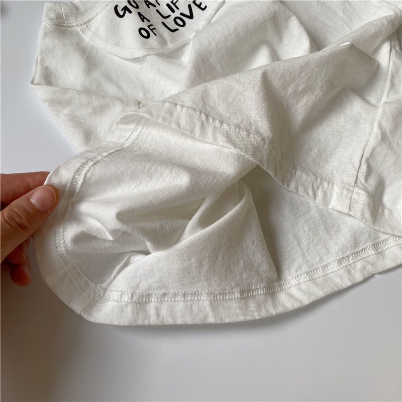 Hàng Có Sẵn Áo Thun Cotton Màu Đen/Trắng In Chữ Phong Cách Nhật Hàn Nhật Bản Thời Trang Cho Nam Và Nữ Trẻ Em