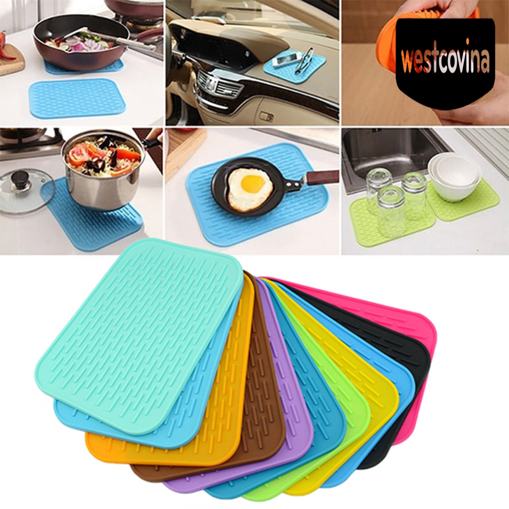 [Hot]☀ Tấm Lót Nồi Bằng Silicon Cách Nhiệt Chống Trượt Hình Vuông Màu Sắc Tươi Sáng