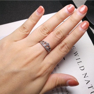 Nhẫn đính hôn bằng thép titanium mạ bạc phối mặt vương miện đính đá thời trang cho nữ