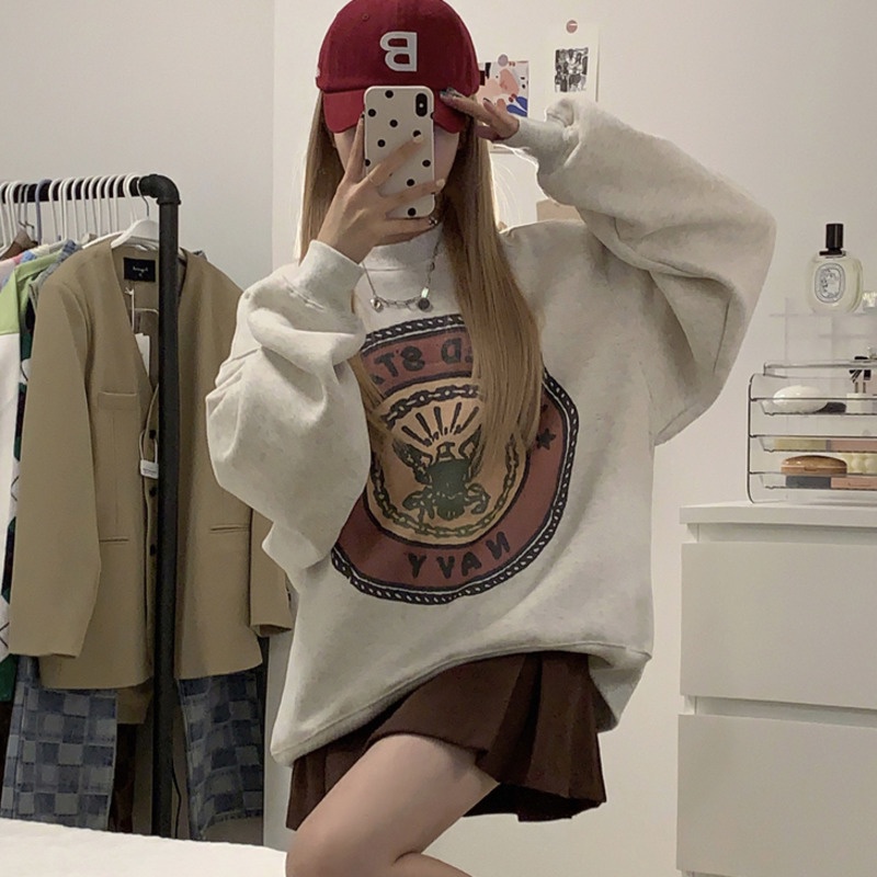 Áo sweater dáng rộng tay dài phong cách Hàn Quốc thời trang cho nữ