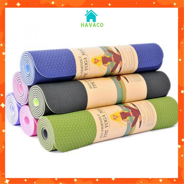 Thảm yoga chống trượt định tuyến cao cấp  mat gym thể dục tại nhà TPE cao su chống trơn trượt 2 lớp 6mm VD1