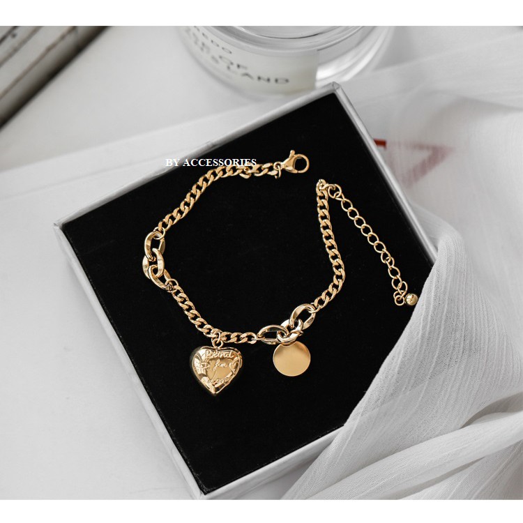 Lắc tay titan xích phối trái tim Blind for love không gỉ