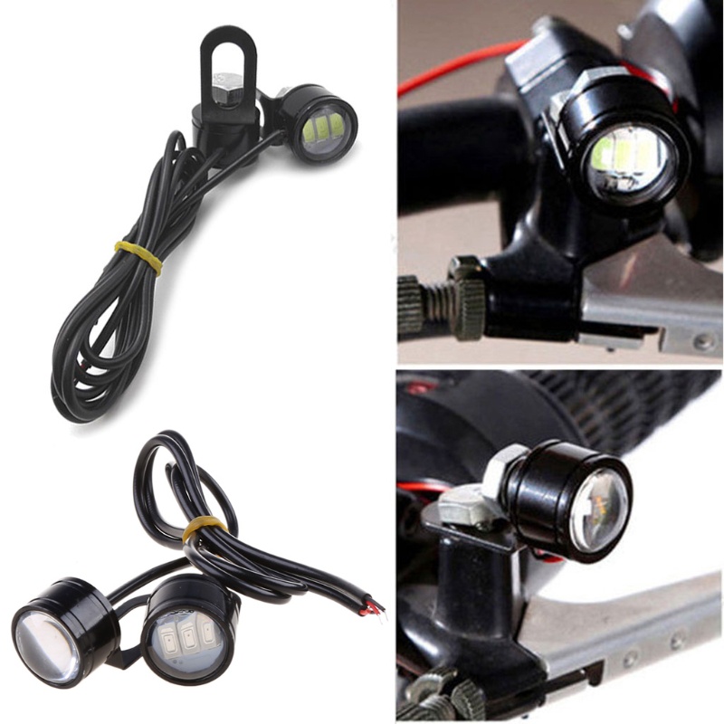 Đèn Led 3 Bóng Tín Hiệu Ánh Sáng Trắng/Đỏ Gắn Gương Chiếu Hậu Cho Xe Máy