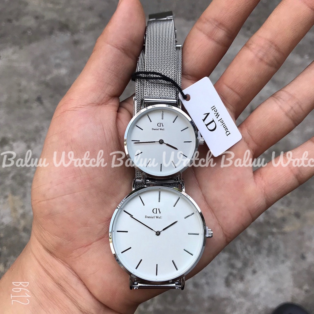 Đồng hồ nam nữ DV14 2 kim - Mặt trắng dây thép bạc