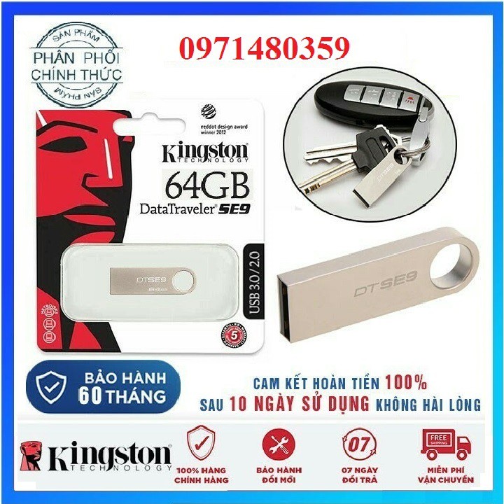 USB  Kingston 64gb/32gb/16gb DTSE9 2.0, thiết kế nhỏ gọn, vỏ kim loại chống nước