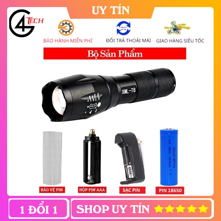 Đèn pin mini siêu sáng nhỏ gọn XML T6, Sạc pin chống nước quân đội Mỹ