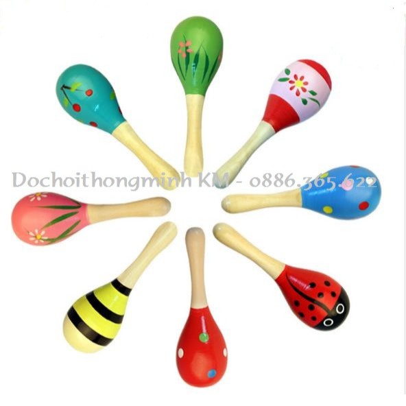 Lục lạc gỗ đầu tròn cho bé size 19cm (Nhiều mẫu màu sinh động)