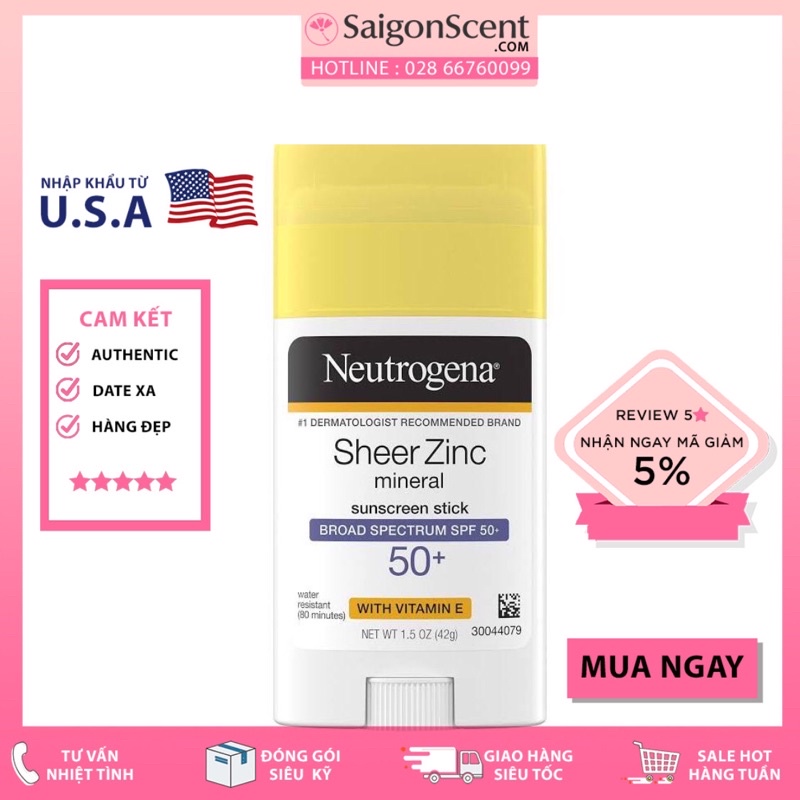 Sáp Chống Nắng Neutrogena Sheer Zinc Mineral Sunscreen Stick Broad Spectrum SPF 50+