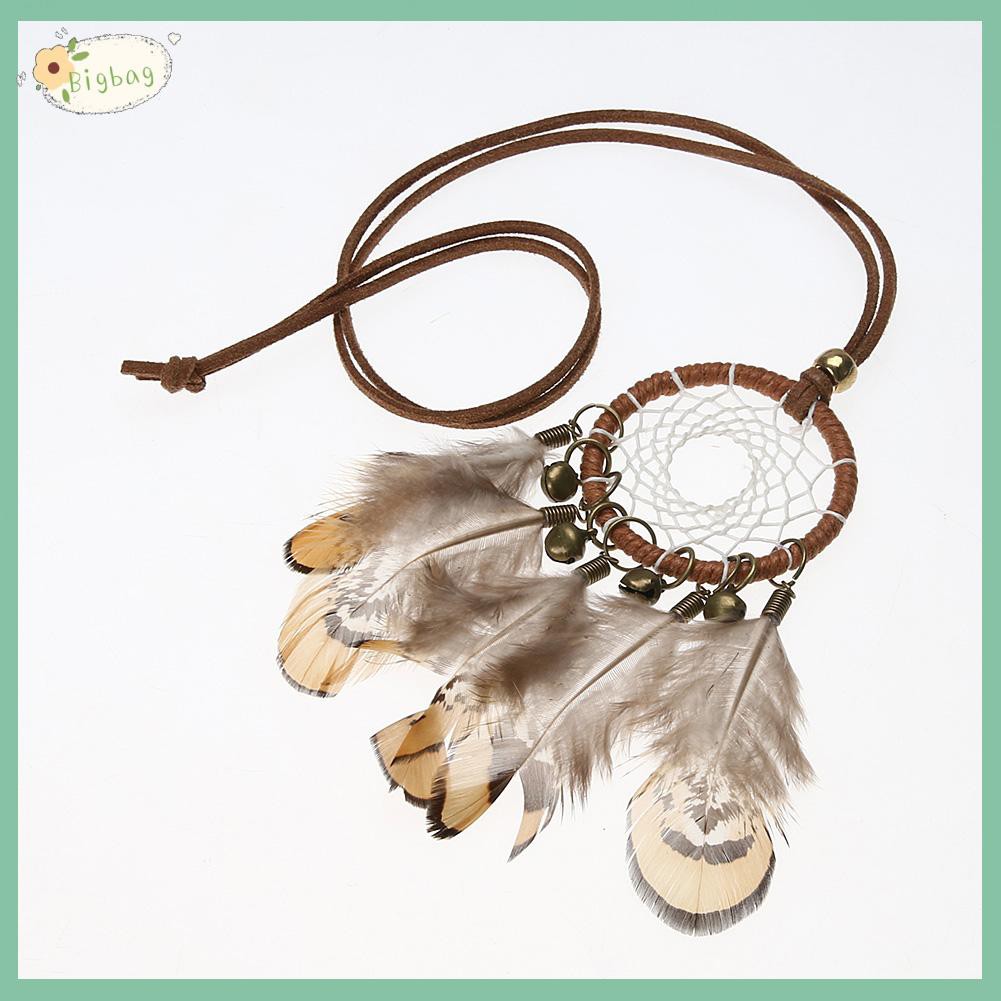 vòng cổ Mặt Dreamcatcher Phối Chuông Và Lông Vũ Phong Cách Ấn Độ