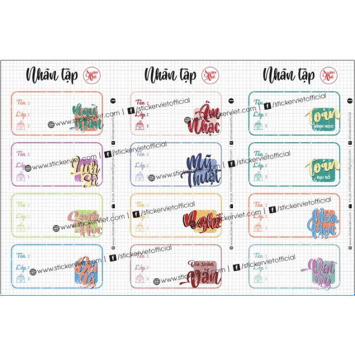 Nhãn Vở Có Tên Môn Học - Trung Học ( 19 x10 cm ± 1cm ) gồm 4 nhãn 3,5 x 7 cm đã được cắt ( có keo sẵn )