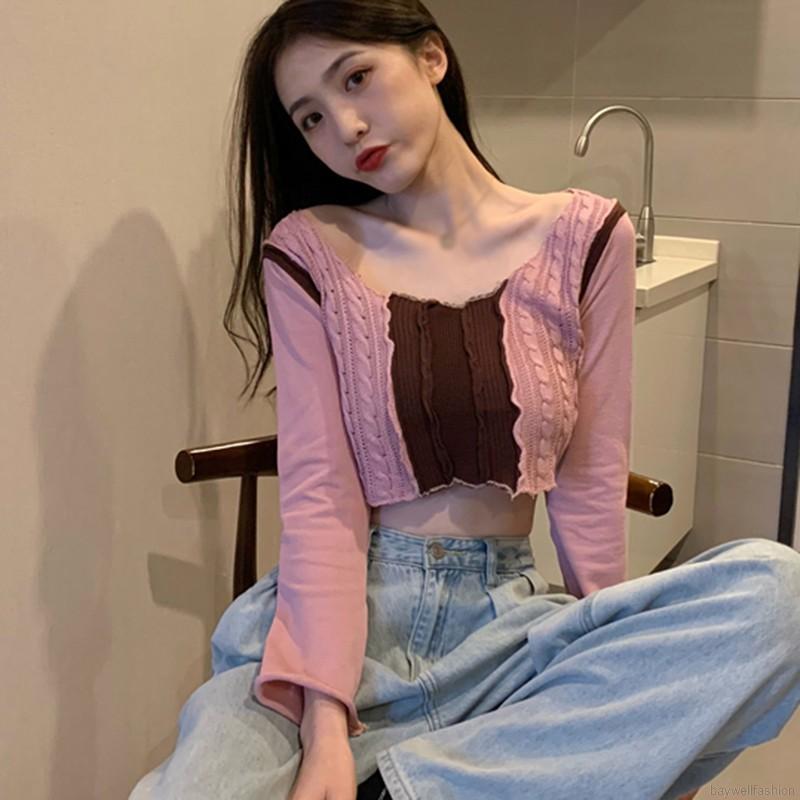 [Baywellfashion]Áo Dệt Kim Dáng Ngắn Tay Dài Cổ Tròn Thời Trang Mùa Thu Dễ Thương Cho Nữ | BigBuy360 - bigbuy360.vn