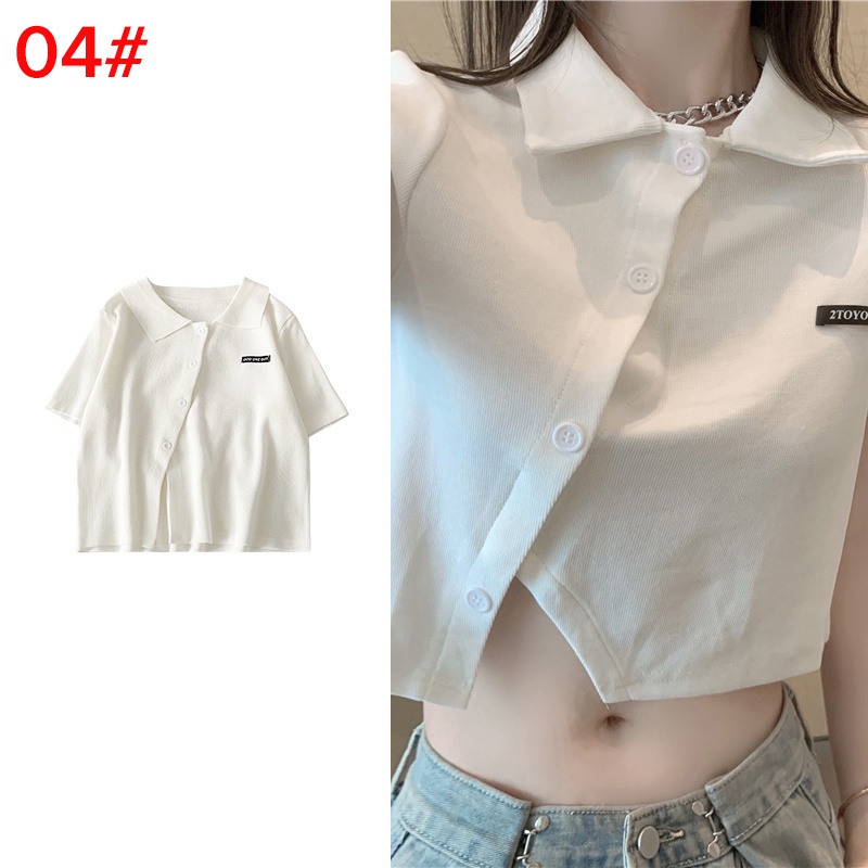 Porozi Áo croptop vải thun ngắn tay thời trang Hàn Quốc dành cho nữ