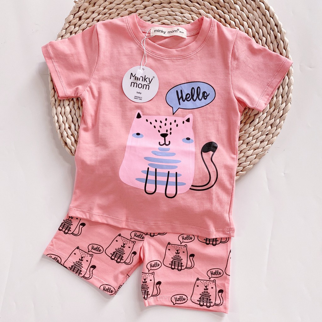 Sale !!! Bộ Cộc Tay Cotton  Hàng Minky Mom In  Khủng Long Xám- Trắng Cho Bé  (9-19kg) (SP001372)