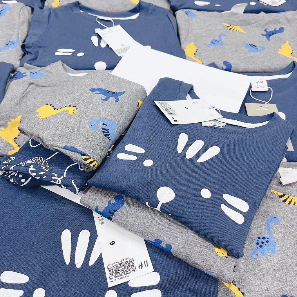 Set 2 bộ H.M khủng long cotton dày co giãn mềm đẹp cho bé trai từ 18m-6Y