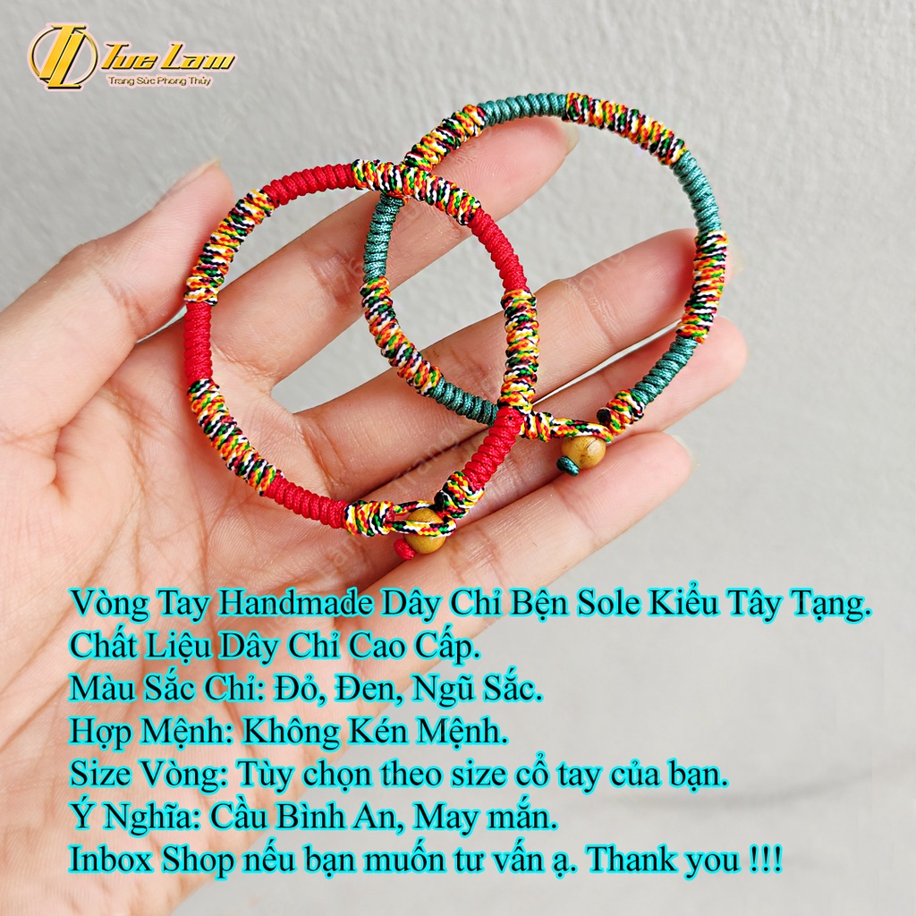 Vòng tay handmade dây chỉ bện soLe kiểu tây tạng size to, vòng tay đôi nam nữ may mắn - Tuệ Lâm