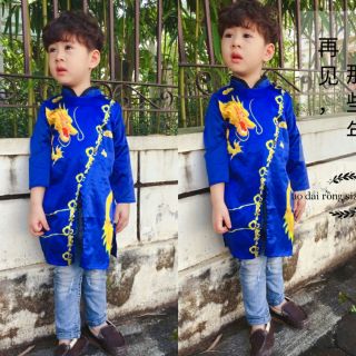 Áo dài phi lụa cao cấp in hình rồng cho bé