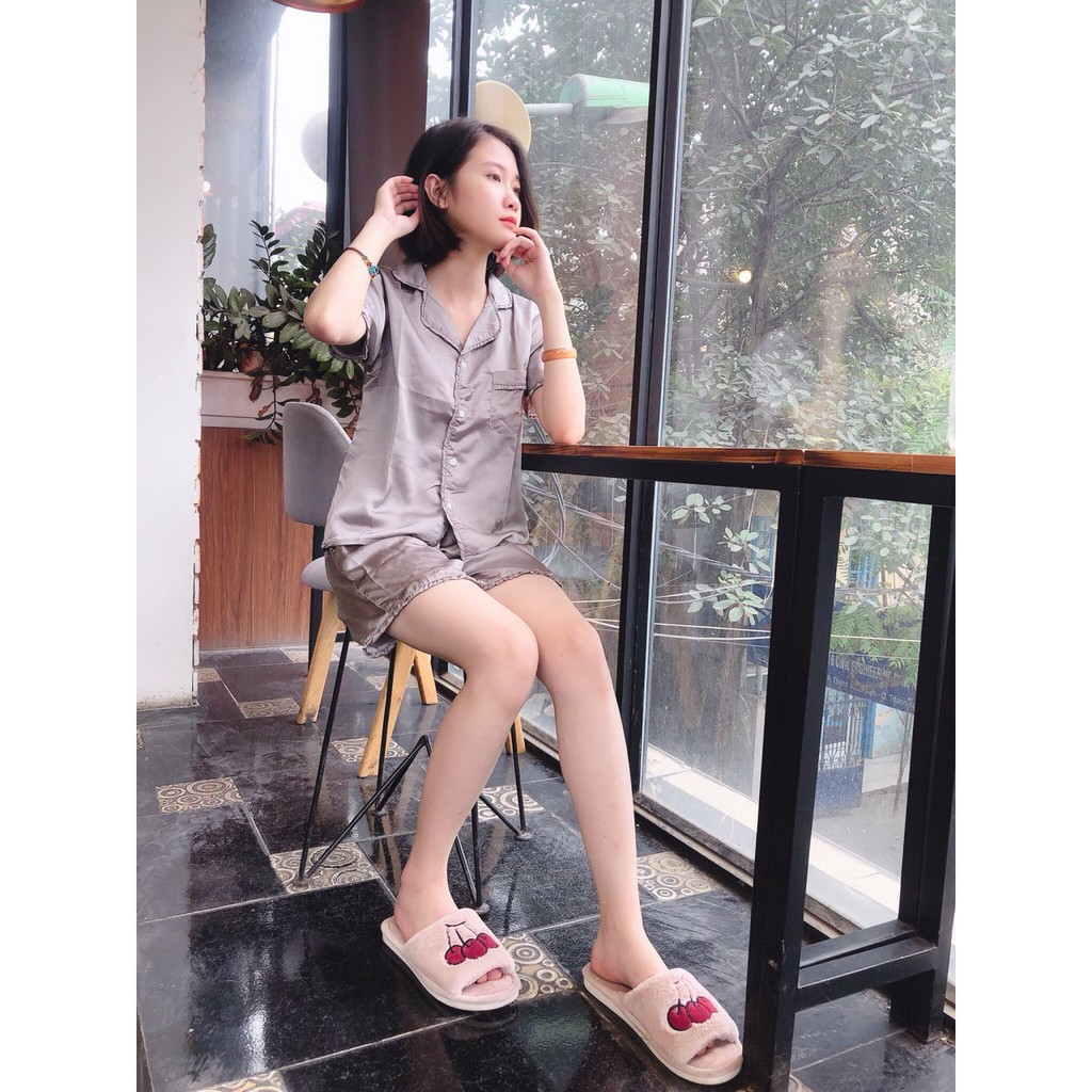 Bộ ngủ pijama lụa bèo tay cộc quần cộc