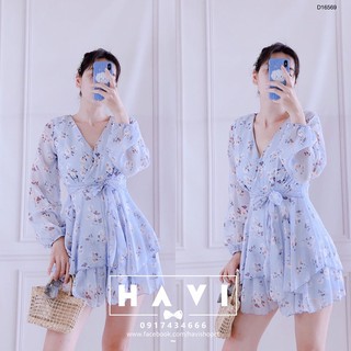 (ẢNH THẬT) Jumsuit hoa cổ V tầng có dây buộc eo