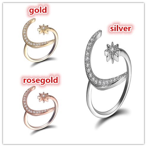 Nhẫn đeo tay hình mặt trăng và ngôi sao đính đá lấp lánh xinh xắn cho nữ