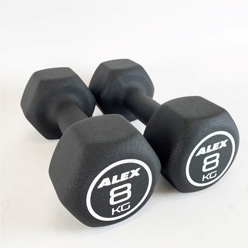 COMBO 2 Bộ Tạ Tay Lục Giác ALEX 8Kg Và Elip ALEX 2LB, Lõi Gang Đặc Bọc Cao Su Cao Cấp Đài Loan Chính Hãng