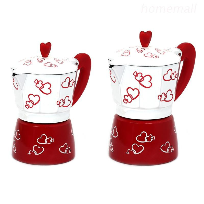 HO Red Heart Print Coffee Maker Aluminum Alloy Moka Pot Espresso Mocha Latte Filter