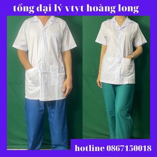 Áo blue trắng bác sĩ - áo y tá,dược sĩ nam/nữ cộc tay dáng ngắn các size