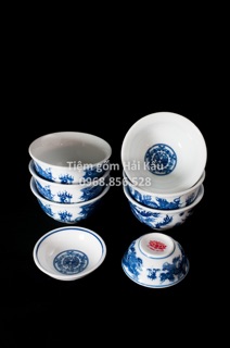Bộ sáu bát cơm để thờ cúng gốm sứ Bát Tràng - Long Phụng