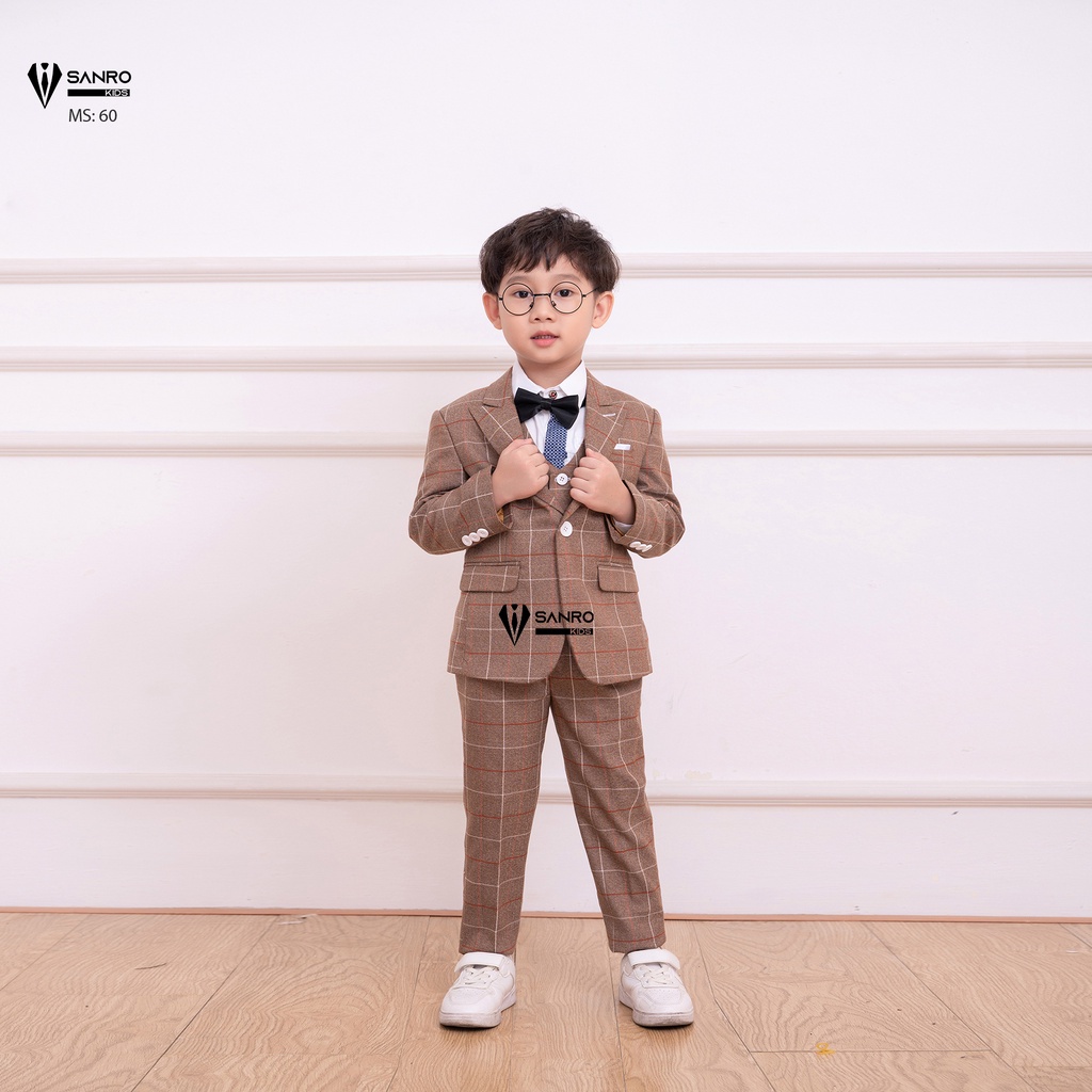Bộ vest bé trai SANRO KIDS màu nâu kẻ