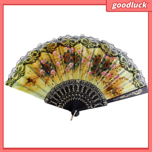 Quạt xếp cầm tay vải ren hoa phong cách Tây Ban Nha