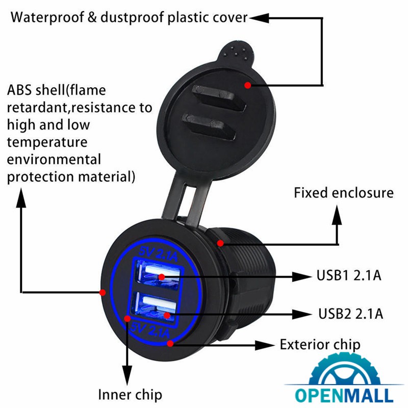 Bộ sạc điện thoại 2 cổng USB 4.2A 12V 24V cho xe máy / xe hơi