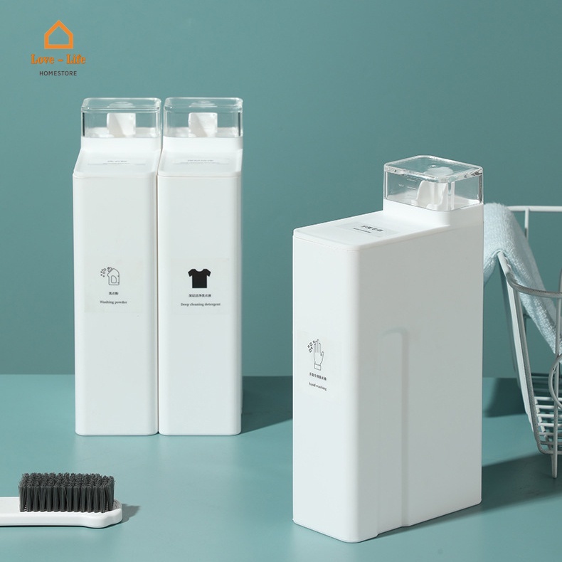 Bình nhựa đựng bột giặt và nước xả vải màu trắng xinh xắn tiện lợi