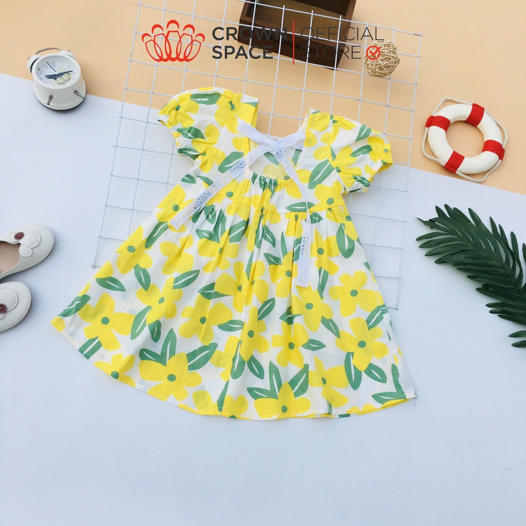 Váy Hoa Đậu Biếc Chính Hãng Crown Kids CKGS2811109 Size Từ 1-6 Cotton Thoáng Mát