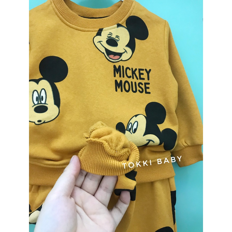 Bộ nỉ bông hình Mickey màu vàng cam cho bé BHM016