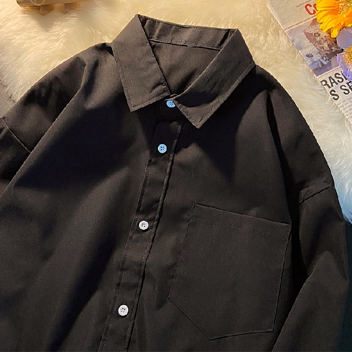 Áo Sơ Mi Dáng Rộng Màu Xanh Lá Với Tay Dài Thời Trang Hàn Quốc