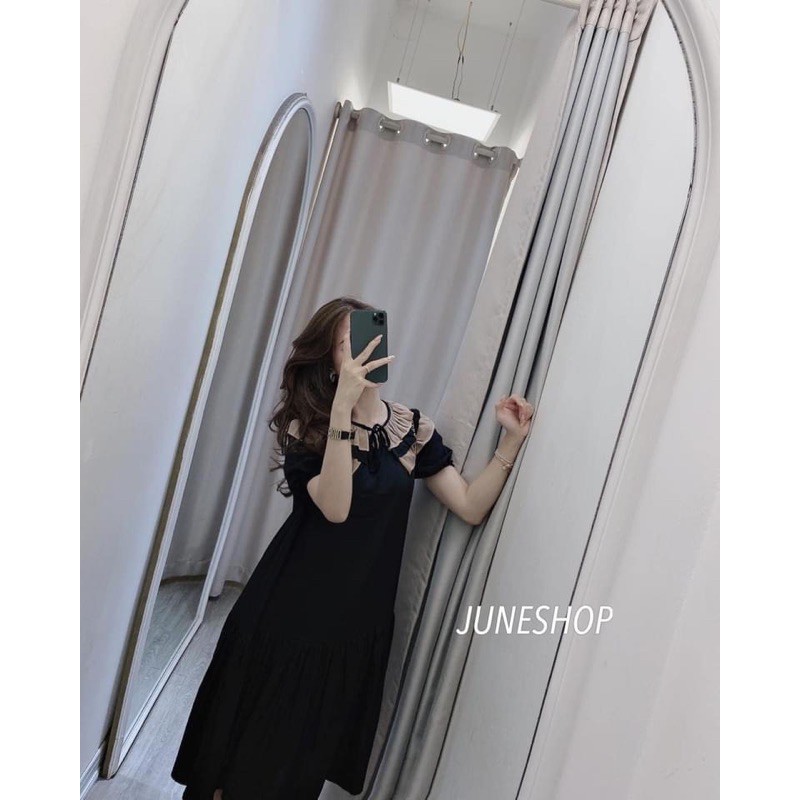 BÁN SỈ VÁY SUÔNG ĐEN ĐUÔI CÁ CỔ BÈO 2 LỚP MÀU BE CHO NỮ