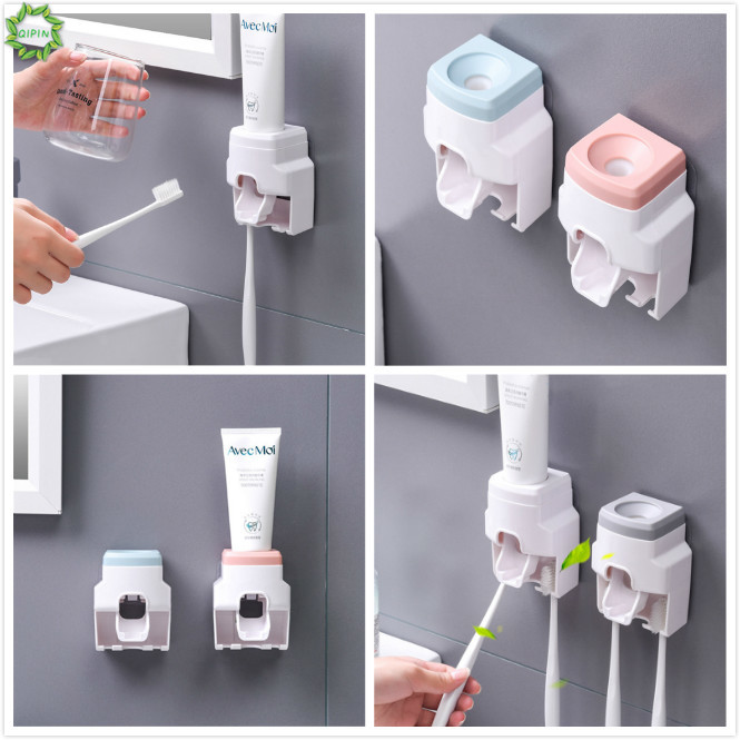 Giá giữ bàn chải đánh răng hỗ trợ lấy kem đánh răng tự động gắn tường tiện lợi