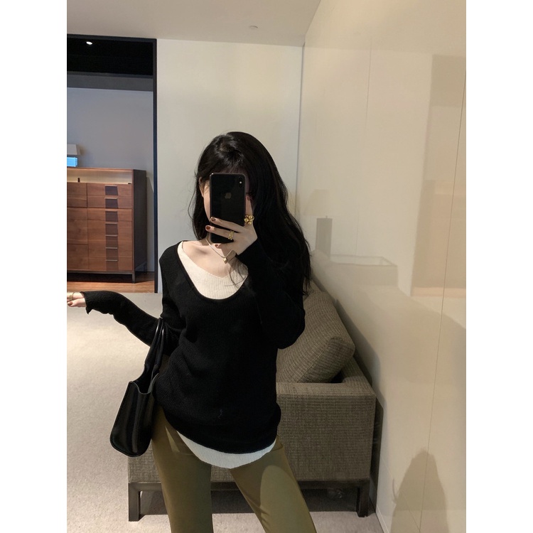 Áo sweater dệt kim cổ chữ V mềm mại thân thiện với da thời trang thu đông