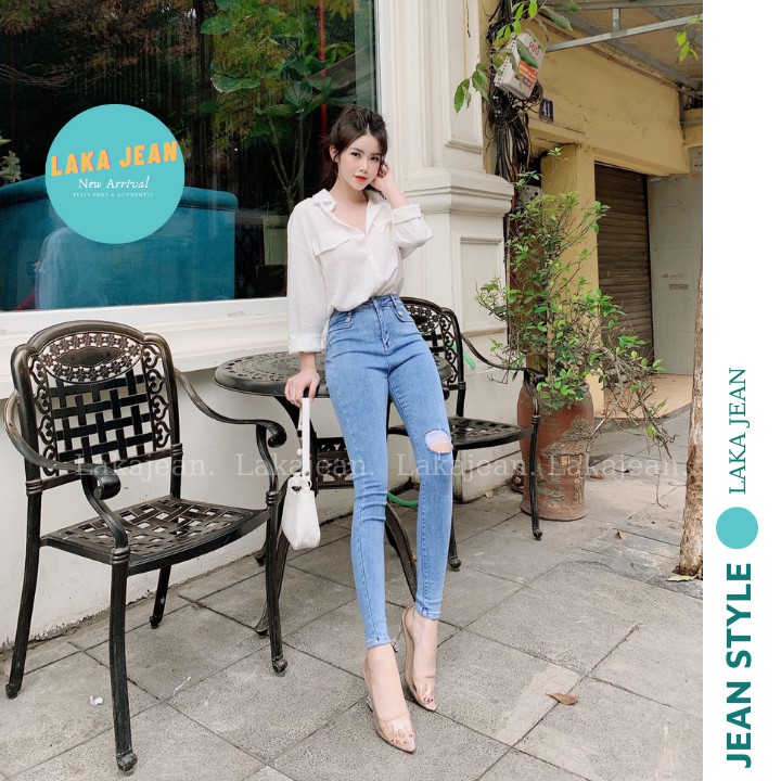 Quần Skinny Jean Ôm Nữ Lưng Cao, Quần Bò Nữ Cạp Cao, Co Giãn Tốt, Siêu Nâng Mông, Màu Xanh B96.06