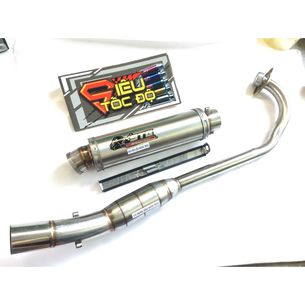 Bộ pô stb TRẮNG full cổ bầu hơi inox exciter, winer, sonic, raider, satria, gsx, tfx, fz, cbr, r15,...
