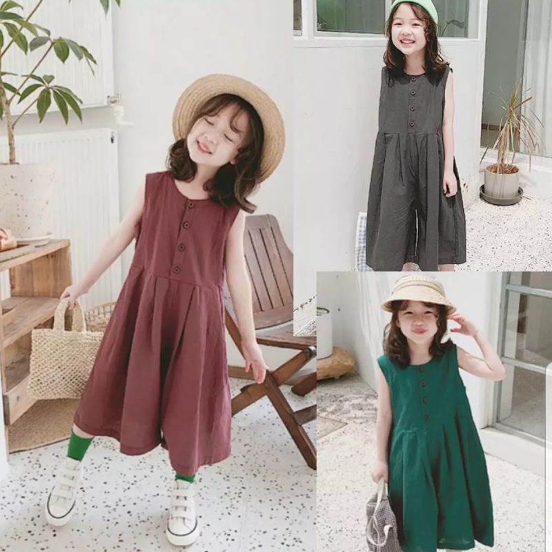 Jumpsuit cho bé gái mặc hè màu trơn Bộ liền quần dễ thương kiểu Hàn Quốc