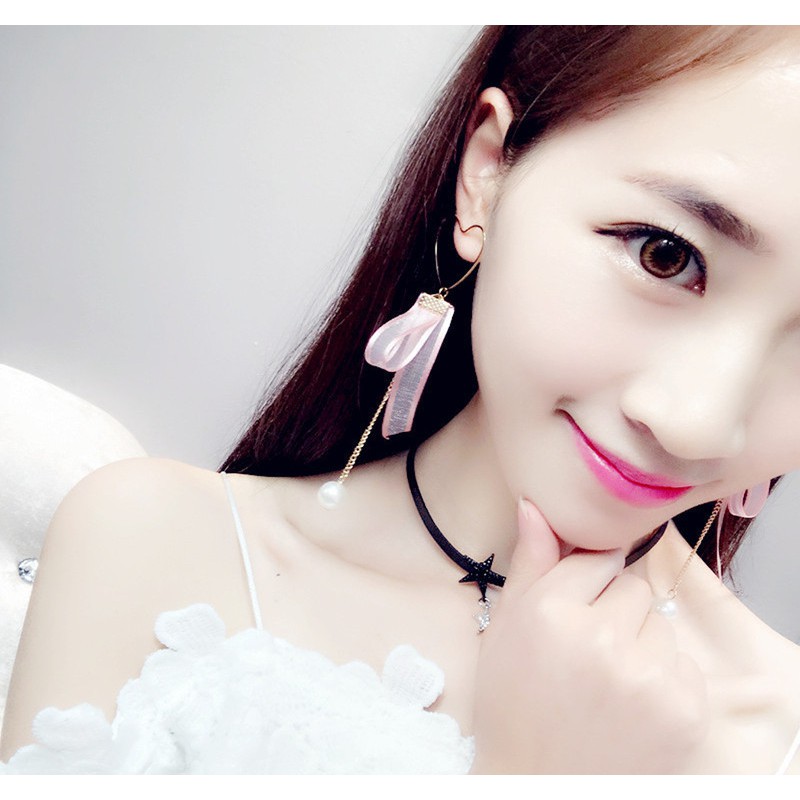 Bông tai tua rua hàn quốc khuyên tai tiểu thư ruy băng thiết kế phong cách bông tai Hàn Quốc dễ thương