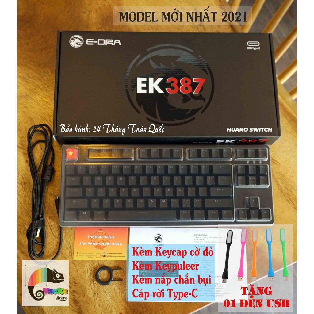 Bàn phím cơ E-Dra EK387 Switch Huano Version 2021 I Tặng thêm Keycap + Đèn Led USB I BH 24 T I Gaming TKL Edra EK387