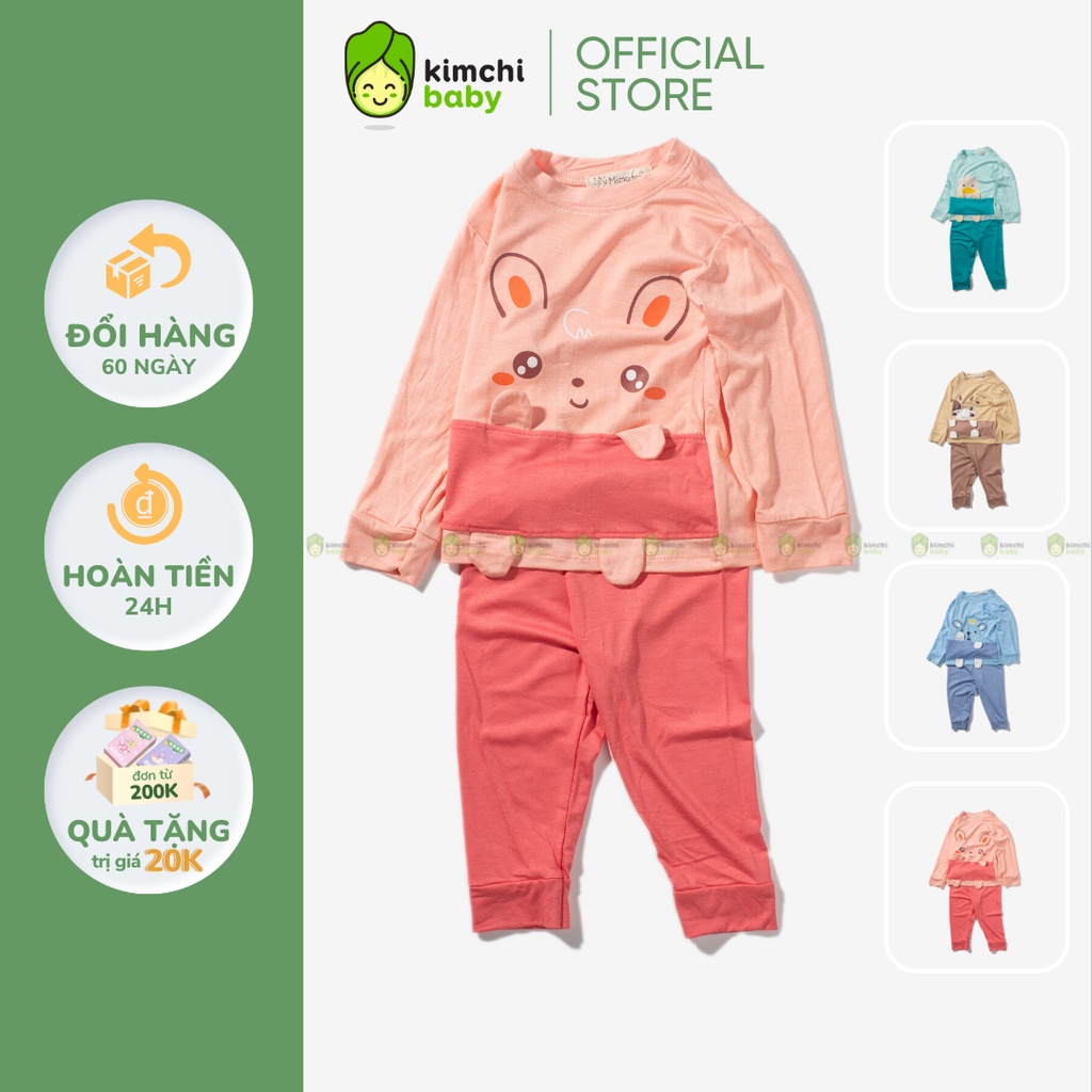 Bộ Dài Tay Bé Gái, Bé Trai KIMCHIBABY Vải Thun Lạnh Hoạ Tiết Hươu Vàng 3D, Bộ Quần Áo Trẻ Em Thu Đông KWTD2207