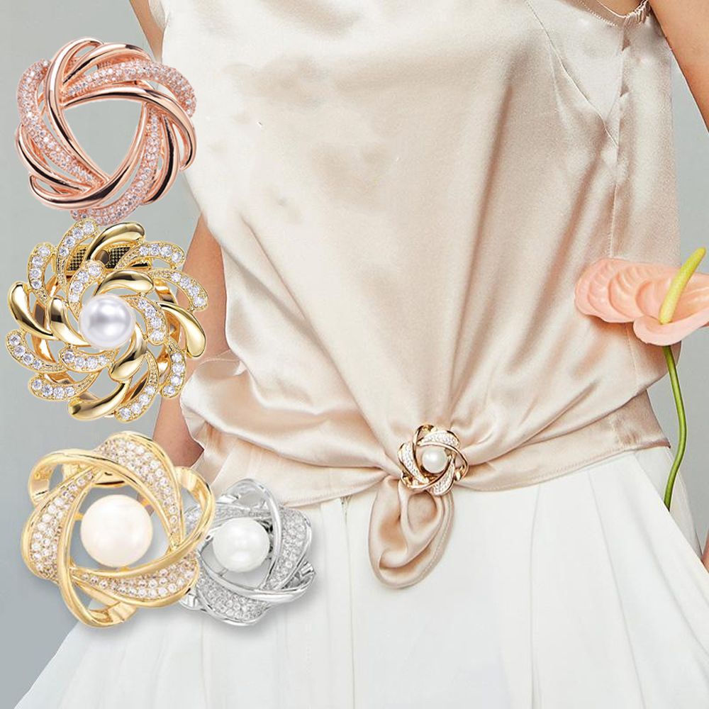 Ghim cài khăn choàng hình hoa đính ngọc trai phong cách Hàn Quốc thanh lịch thời trang cho nữ