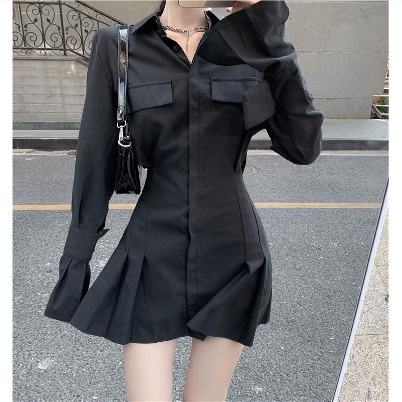 Đầm sơmi đen dài tay
